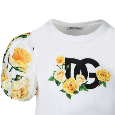 Shop Dolce & Gabbana White T-shirt For Girl With Flowering Pattern
