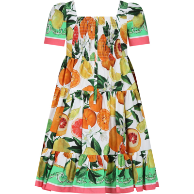 Shop Dolce & Gabbana Multicolor Elegant Dress For Girl With An Italian Holiday Print