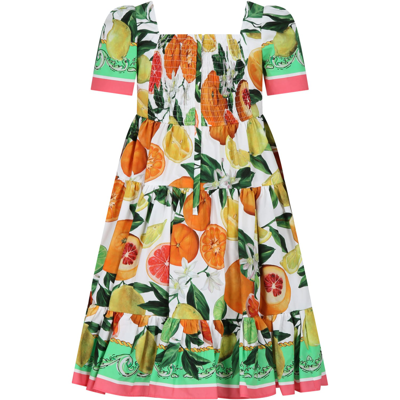 Dolce & Gabbana Multicolor Elegant Dress For Girl With An Italian Holiday Print In Multicolor