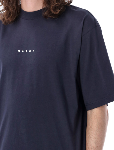 Shop Marni Boxy T-shirt  Logo In Navy