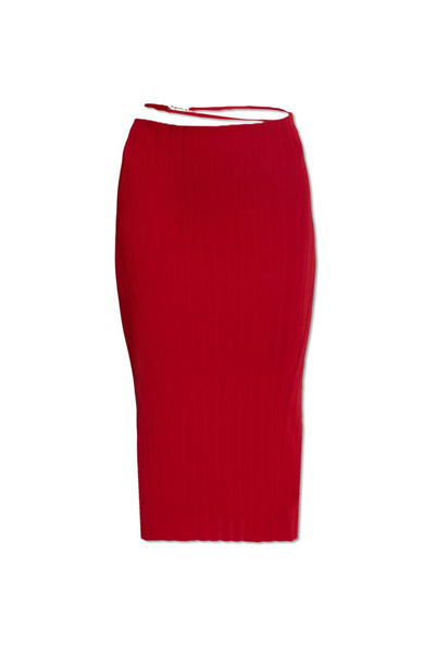 Shop Jacquemus Pralu Ribbed Skirt In Red