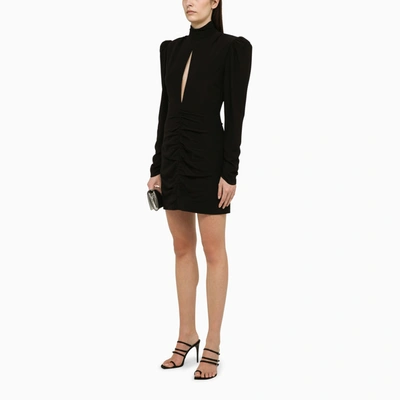 Shop Alessandra Rich Black Draped Silk Minidress