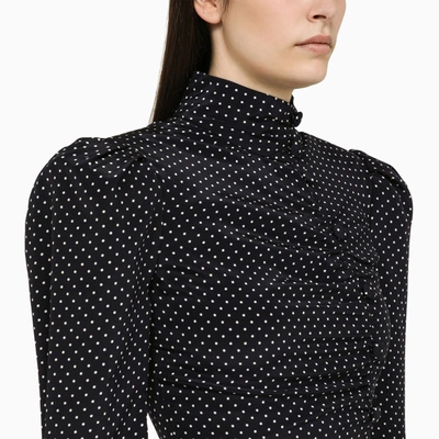 Shop Alessandra Rich Blue Dress With White Polka Dots In Silk