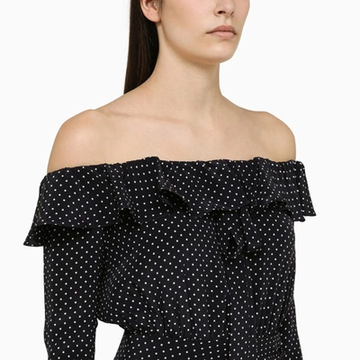 Shop Alessandra Rich Blue Silk Minidress With White Polka Dots