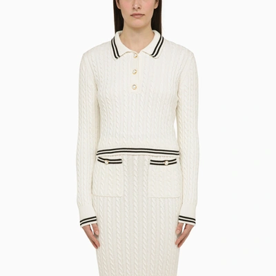 Shop Alessandra Rich White Cotton Cable Knit Polo Shirt