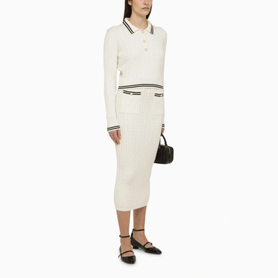 Shop Alessandra Rich White Cotton Cable Knit Polo Shirt