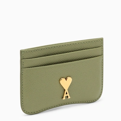 Shop Ami Alexandre Mattiussi Ami Paris Olive Green Leather Paris Paris Card Case