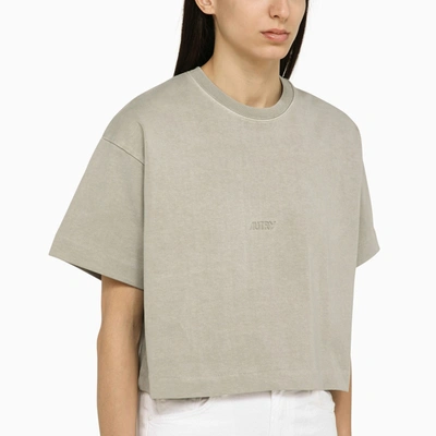 Shop Autry Foggy Grey Cotton Cropped T Shirt