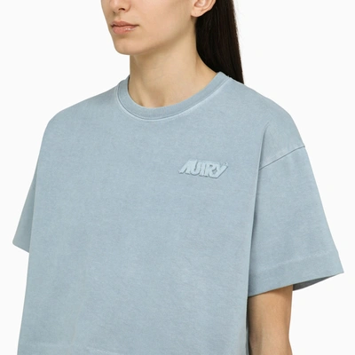 Shop Autry Light Blue Cotton Cropped T Shirt