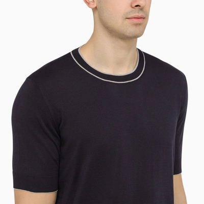 Shop Brunello Cucinelli Navy Blue Short Sleeves Sweater In Cotton