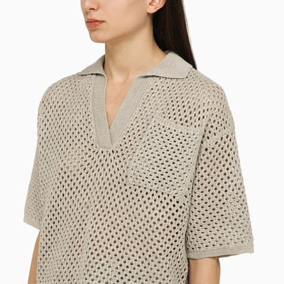 Shop Brunello Cucinelli Quartz Coloured Perforated Cotton Polo Shirt