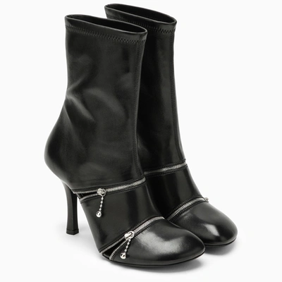 Shop Burberry Black Leather Peep Boot With Zips