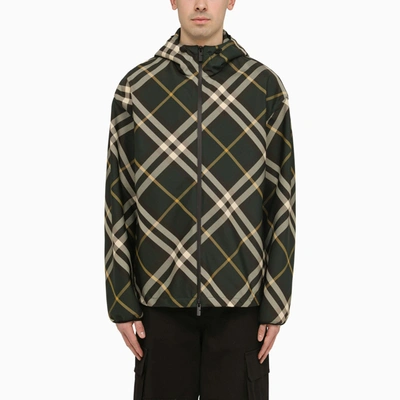 Shop Burberry Check Pattern Hooded Jacket