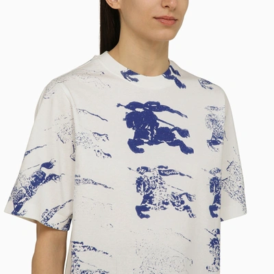 Shop Burberry White/blue Cotton T Shirt With Logo