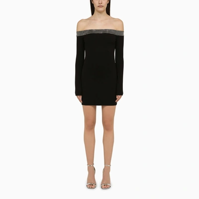 Shop David Koma Black Viscose Mini Dress With Crystals