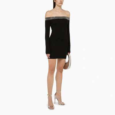 Shop David Koma Black Viscose Mini Dress With Crystals