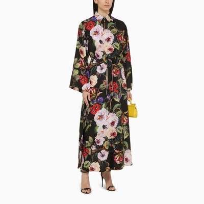 Shop Dolce & Gabbana Dolce&gabbana Rose Print Silk Chemisier Dress