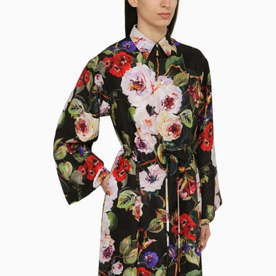 Shop Dolce & Gabbana Dolce&gabbana Rose Print Silk Chemisier Dress