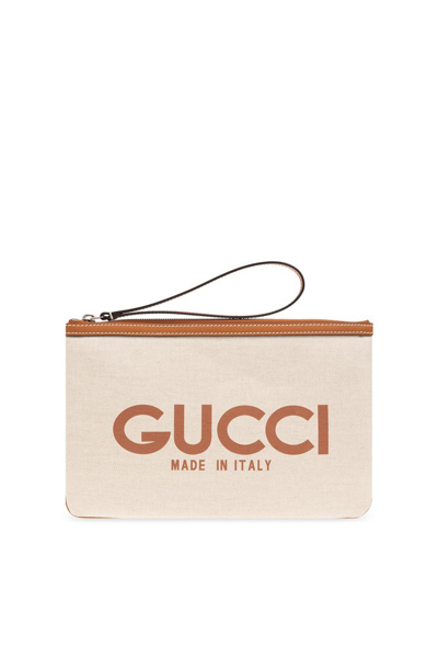 Shop Gucci Logo Printed Clutch Bag In Multi