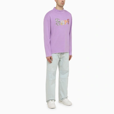 Shop Erl Lilac Cotton Sweatshirt With Logo