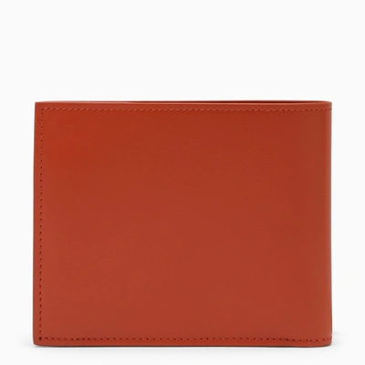 Shop Ferragamo Terracotta Coloured Leather Bi Fold Wallet With Logo