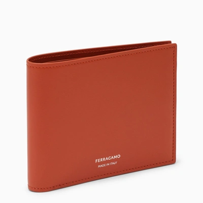 Shop Ferragamo Terracotta Coloured Leather Wallet With Logo