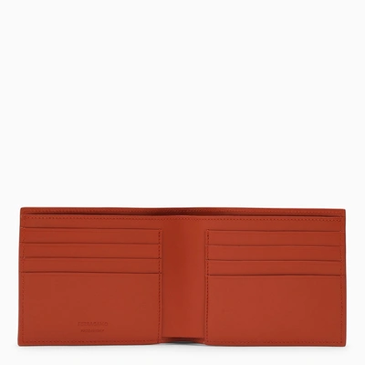 Shop Ferragamo Terracotta Coloured Leather Wallet With Logo