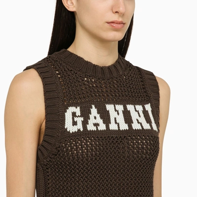 Shop Ganni Brown Knitted Waistcoat