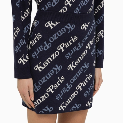 Shop Kenzo Midnight Blue Cotton And Wool Mini Skirt