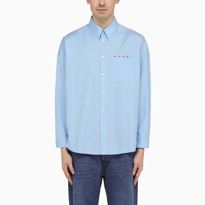 Shop Marni Iris Blue Cotton Shirt With Logo