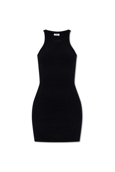 Shop Vetements Logo Detailed Sleeveless Mini Dress In Black