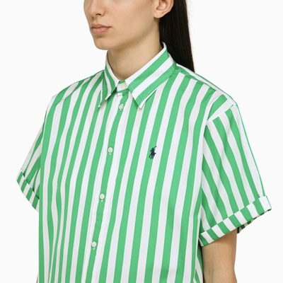 Shop Polo Ralph Lauren Green/white Striped Short Sleeved Cotton Shirt
