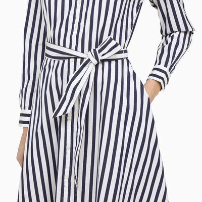 Shop Polo Ralph Lauren Navy Blue/white Striped Cotton Shirt Dress