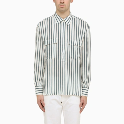 Shop Pt Torino Ottanium Striped Shirt In Silk Blend