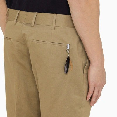 Shop Pt Torino Rope Coloured Slim Trousers In Cotton And Linen