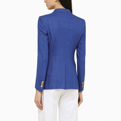 Shop Tagliatore Blue Linen Double Breasted Jacket