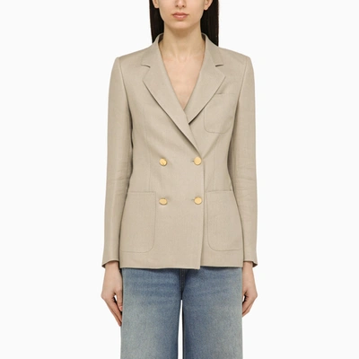 Shop Tagliatore Grey Linen Double Breasted Jacket