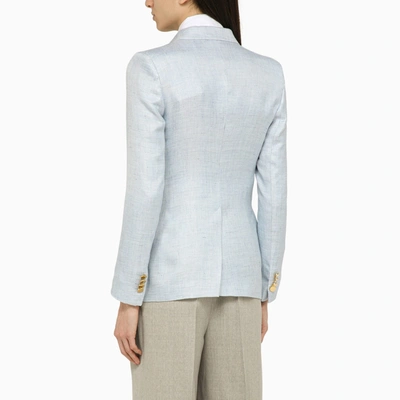 Shop Tagliatore Light Blue Linen Double Breasted Jacket