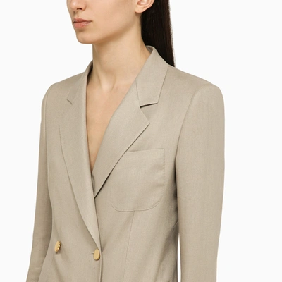 Shop Tagliatore Grey Linen Double Breasted Jacket