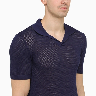 Shop Tagliatore Navy Blue Cotton Polo Shirt