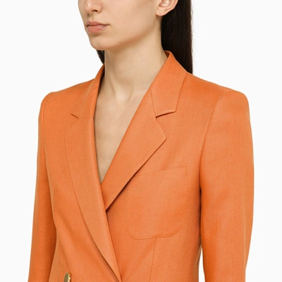 Shop Tagliatore Orange Linen Double Breasted Jacket