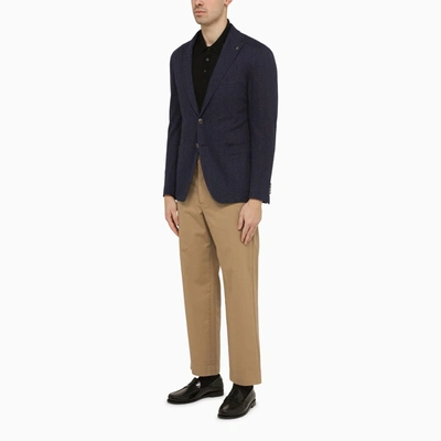 Shop Tagliatore Single Breasted Navy Blue Cotton Jacket