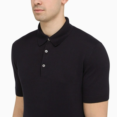 Shop Zegna Navy Blue Short Sleeves Polo