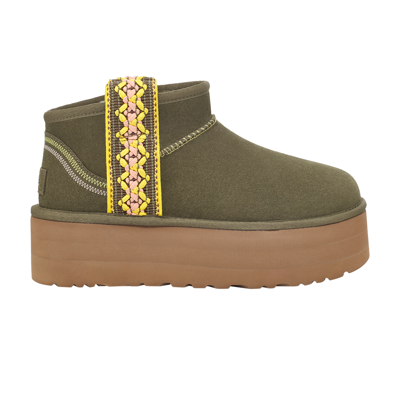 Pre-owned Ugg Wmns Classic Ultra Mini Platform 'braid - Burnt Olive' In Green