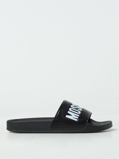 Moschino Men Slide Sandal With Logo In Black