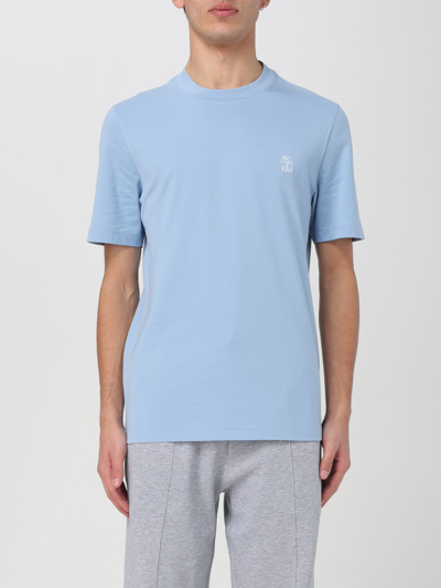 Shop Brunello Cucinelli T-shirt  Men Color Gnawed Blue
