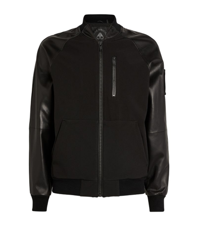 Shop Moose Knuckles Leather-sleeve Bomber Jacket In Black