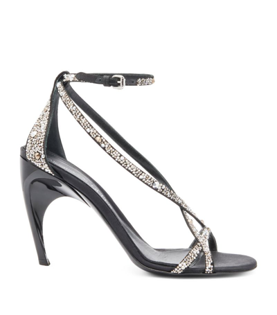 Shop Alexander Mcqueen Crystal-embellished Heeled Sandals 95 In Black