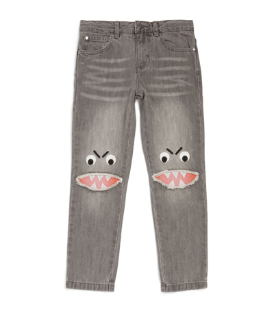 Shop Stella Mccartney Kids Embroidered Shark Face Jeans (3-14 Years) In Grey
