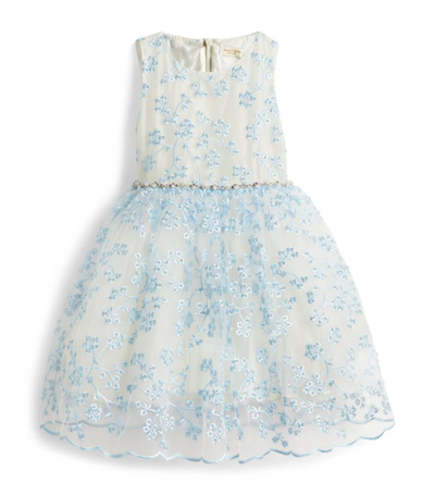 Shop David Charles Floral-embellished Dress (2-10 Years) In Blue